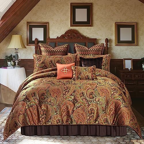 Loom and Mill 9-Piece Jacquard Comforter Set King, Paisley Design Bed in a Bag J5877