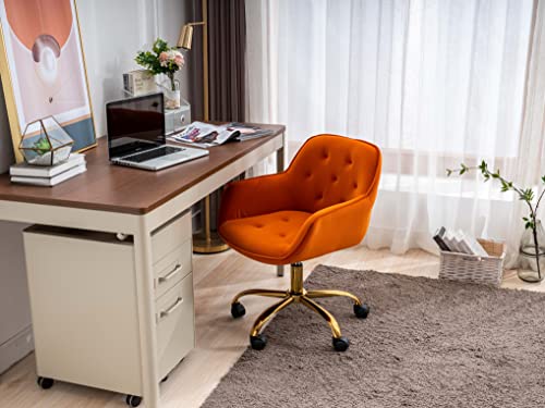 ZOBIDO Comfy Velvet Swivel Task Chair with Wheels for Home Office, Dark Orange Z487
