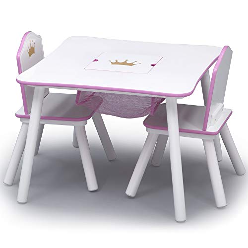 Delta Children Princess Crown Kids Wood Table and Chair Set with Storage, White/Pink K3028
