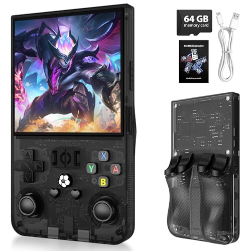 R36MAX Retro Handheld Game Console with 64G Built-in 18000+ Classic Games, 4.0" IPS Screen, Black R13381