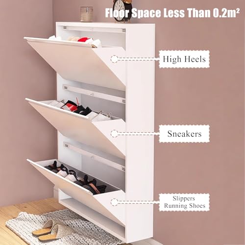 Wall Mounted Shoe Cabinet with Flip Drawers, Gray C281