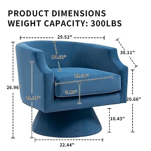 360 Degree Swivel Barrel Chair, Velvet Accent Sofa Chair for Living Room, Blue R796