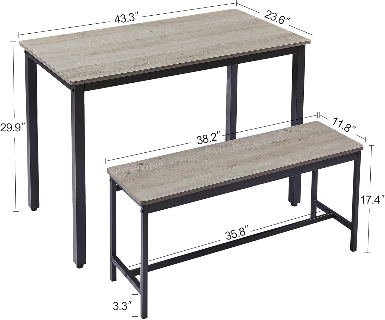 3-Piece Dining Set with Table and 2 Benches, Gray and Black, Space Saving for 4 Z147877