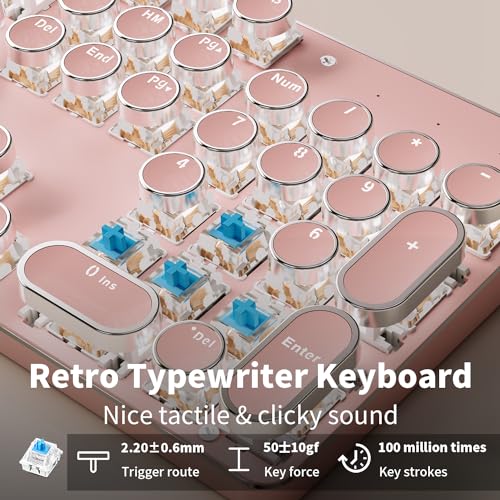 EWEADN TK950 Typewriter Keyboard Wireless Mechanical, 104 Keys, Blue Switch, Pink L801
