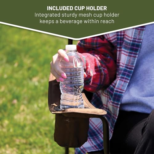 TIMBER RIDGE Collapsible Chair with Armrests, Cup Holder & Carry Mat, Earth Brown P53189