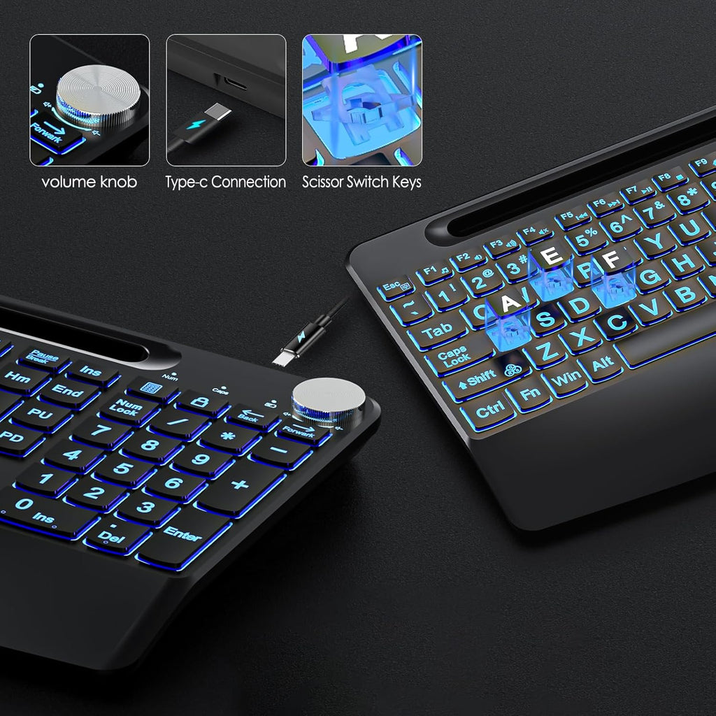2.4G Wireless Large Print Keyboard with 7 Color Backlit, Rechargeable, Phone Holder & Wrist Rest K791
