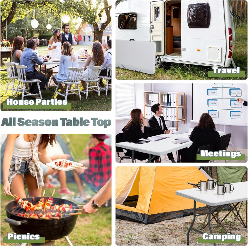 ZENY 8ft Portable Folding Table for Indoor Outdoor Picnic Party Dining, White V776