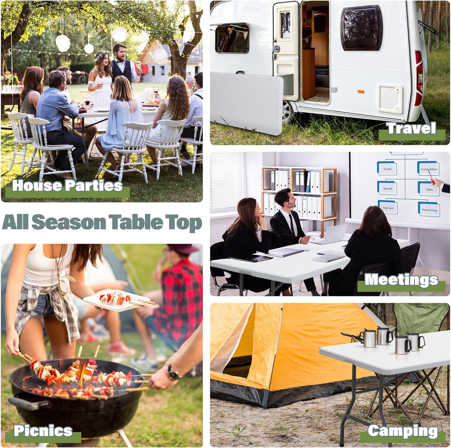 ZENY 8ft Portable Folding Table for Indoor Outdoor Picnic Party Dining, White V776