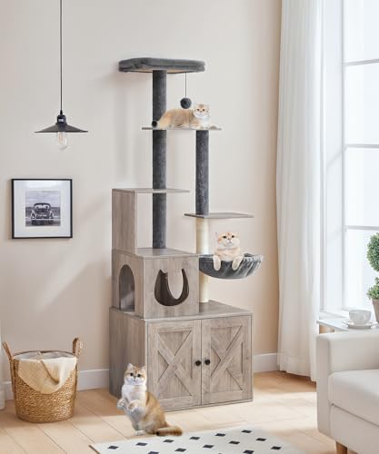 HOOBRO Cat Tree with Litter Box Enclosure, Wooden, 67.7" H I160