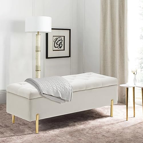 Velvet Storage Bench Ottoman with Soft Close Lid, Grey C5390