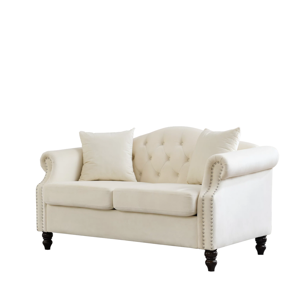 57" Chesterfield Sofa Grey Velvet 2 Seater Tufted Couch with Rolled Arms V45945
