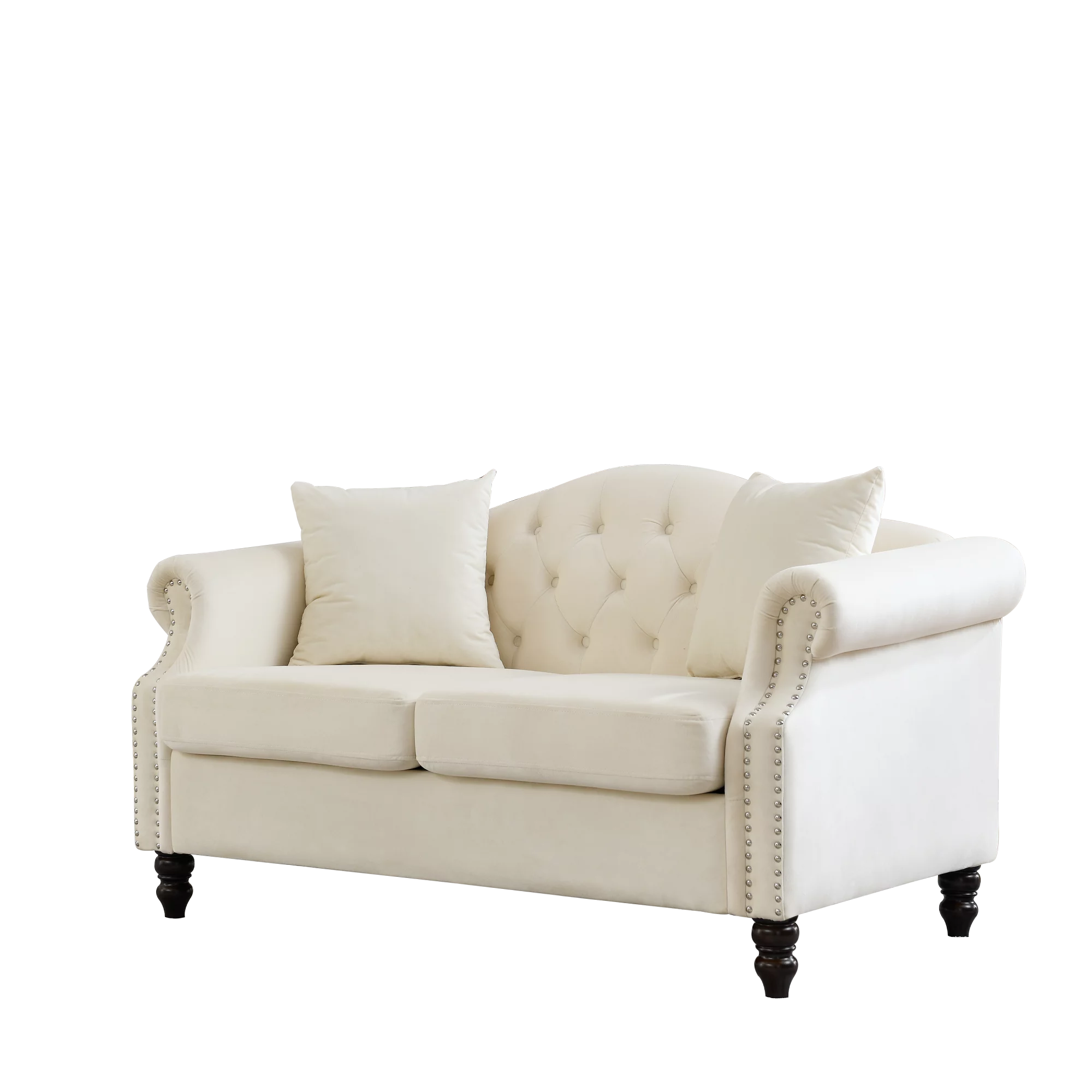 57" Chesterfield Sofa Grey Velvet 2 Seater Tufted Couch with Rolled Arms V45945
