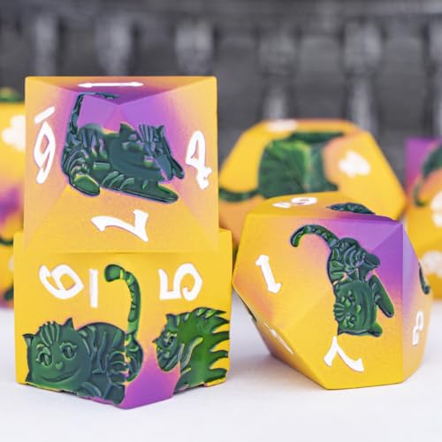Metal DND Cat Dice 7PCS Polyhedral RPG Dice Set with Gift Case B373640