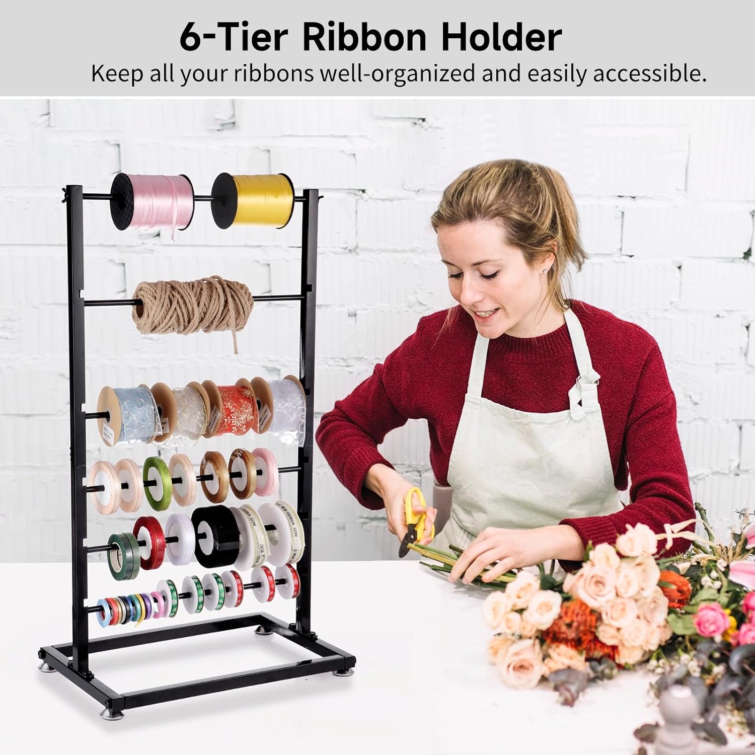 6-Tier Ribbon Holder, Metal Spool Organizer, Countertop Display Shelf N601555