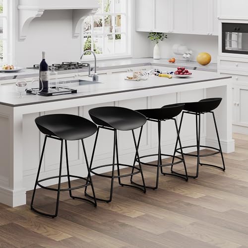 Andeworld Swivel Barstools Set of 4,Modern 30" Bar Height Chairs Plastic Seat Metal Bar Stools for Kitchen Island Breakfast Bar,White