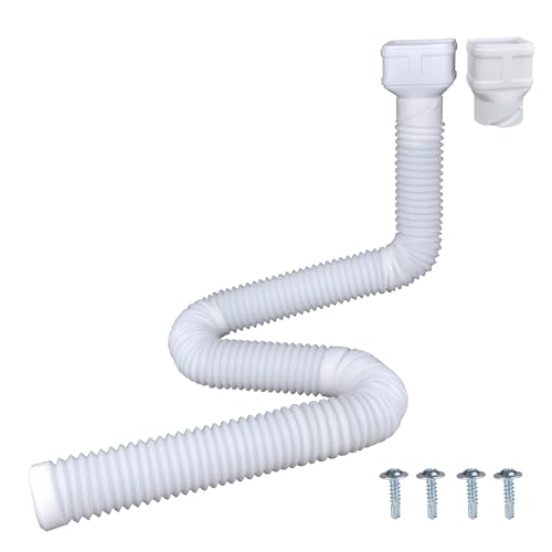 7ft Long Gutter Downspout Extensions, 3” Downspout Extender Drainage Pipe for 2"×3" Downspout and 3"×4"Downspout, Flexible Pipe Stretched Length 7ft, White,1-Pack
