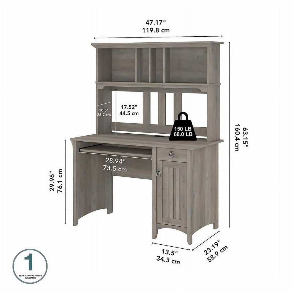 UrbanPro Farmhouse Small Computer Desk with Hutch, Driftwood Gray H8708