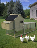 Chicken Coop, Outdoor Chicken Coop for 3-5 Chickens, 109in Chicken Coop with Run, Wooden Chicken Coop with Waterproof Roof, Nesting Box, Pull Out Trays and Ramp, Wood Color