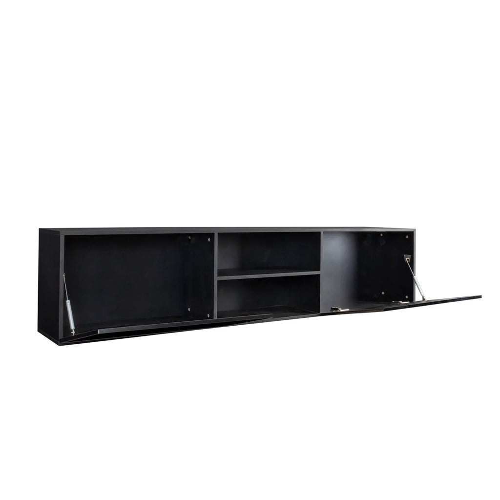 Floating TV Stand with Shelf and Clamshell Doors, High Gloss B46123