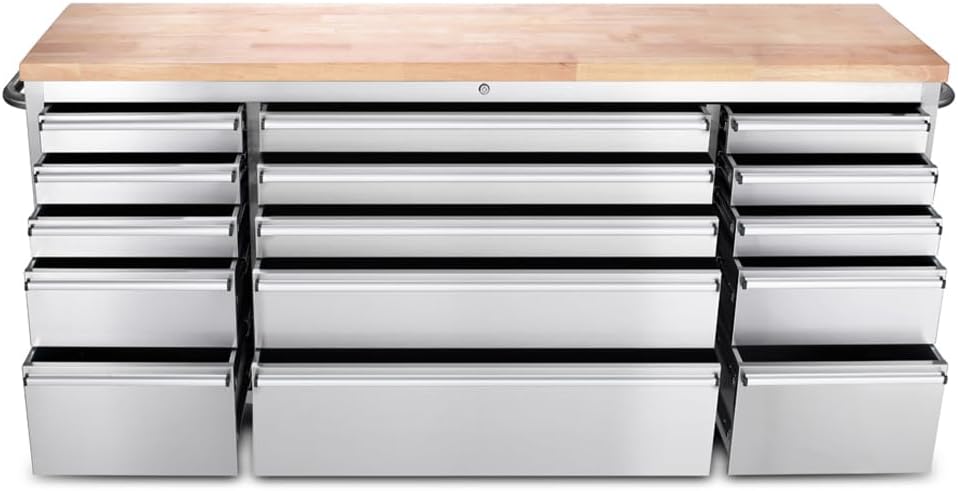72-inch Stainless Steel Tool Chest with Wheels, 15 Drawers Rolling Cabinet Q185611