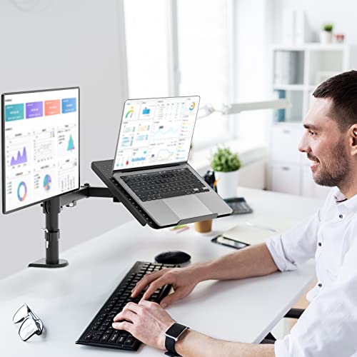 WALI Laptop and Monitor Mount Stand, Extra Tall, for 17" Laptop and 32" Monitor, Black I280909