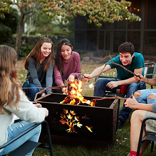 28 Inch Rectangle Cast Iron Fire Pit for Patio with Fire Poker and Metal Grate N429194