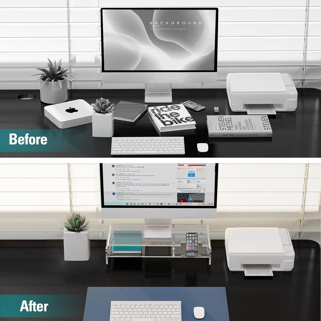 Zimilar 20-inch Acrylic Monitor Stand Riser with Keyboard Storage and Phone Holder Q84880