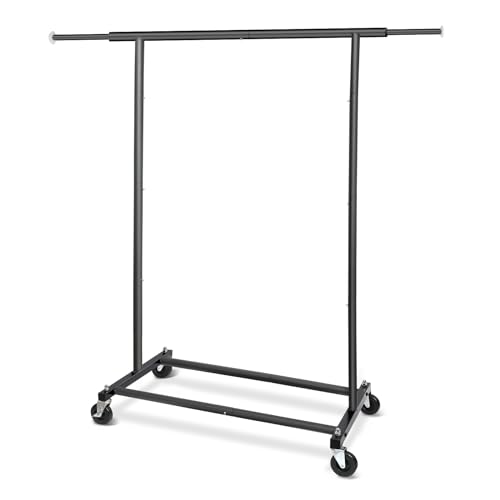 59" H Simple Portable Standard Black Rolling Clothing Garment Rack, Metal Freestanding Hanging Clothes Organizer with Lockable Wheels for Dorm Bedroom Home Balcony