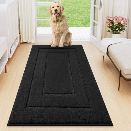 smiry Dog Door Mat for Muddy Paws Indoor Entrance, Absorbs Moisture and Dirt Low-Profile Doormat, Washable Mat Front Door mat for Floor Home Entryway (36x24 Inches, Grey)