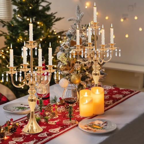 2Pcs 20" Crystal Candelabra Candle Holders for Wedding Centerpiece Decor (Black) O837