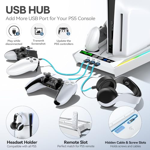 PS5 Stand with Cooling & Charging Station for Disc & Digital Console U78876