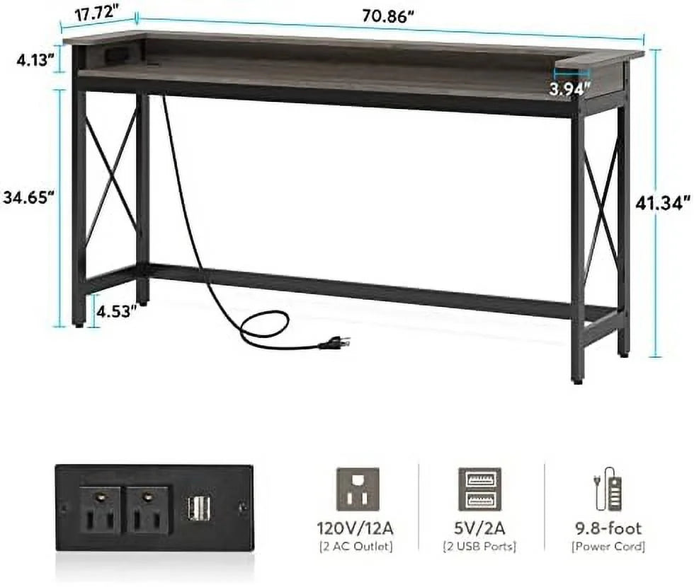 Sofa Table with Outlets and USB Ports, 70.9 inch Console Table for Living Room L879533