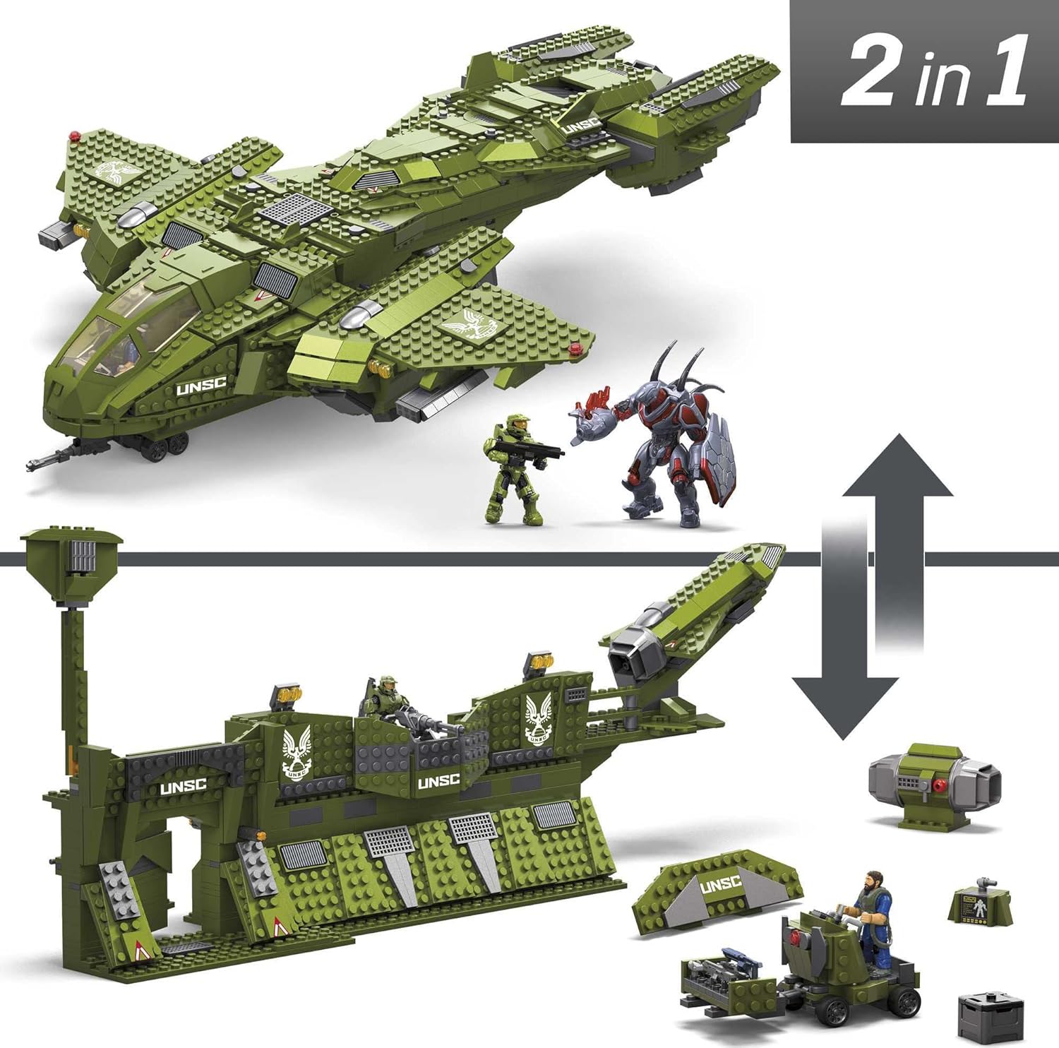 MEGA Halo Pelican Inbound Vehicle Building Set, 2024 Pieces, 3 Micro Figures H622