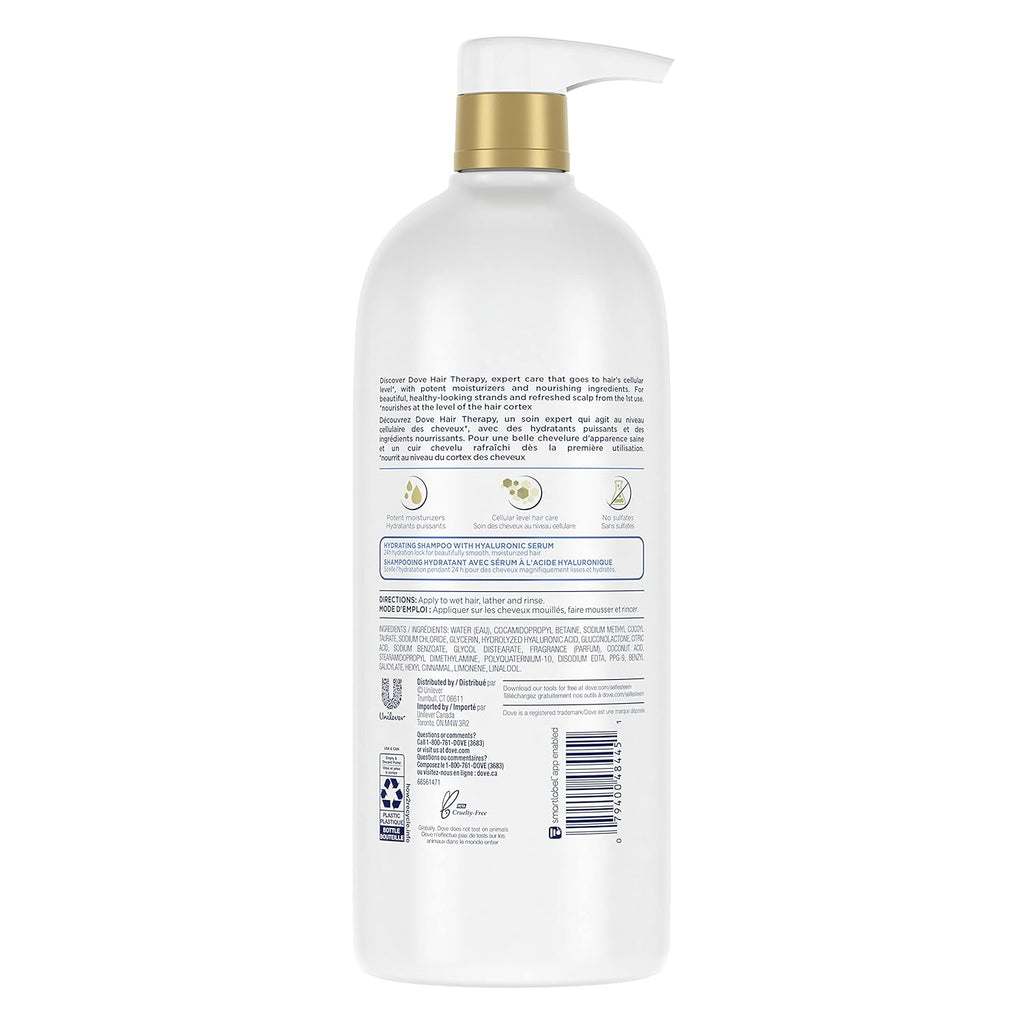Dove Shampoo Hydration Spa for Dry Hair with Hyaluronic Serum, 33.8 oz F40261