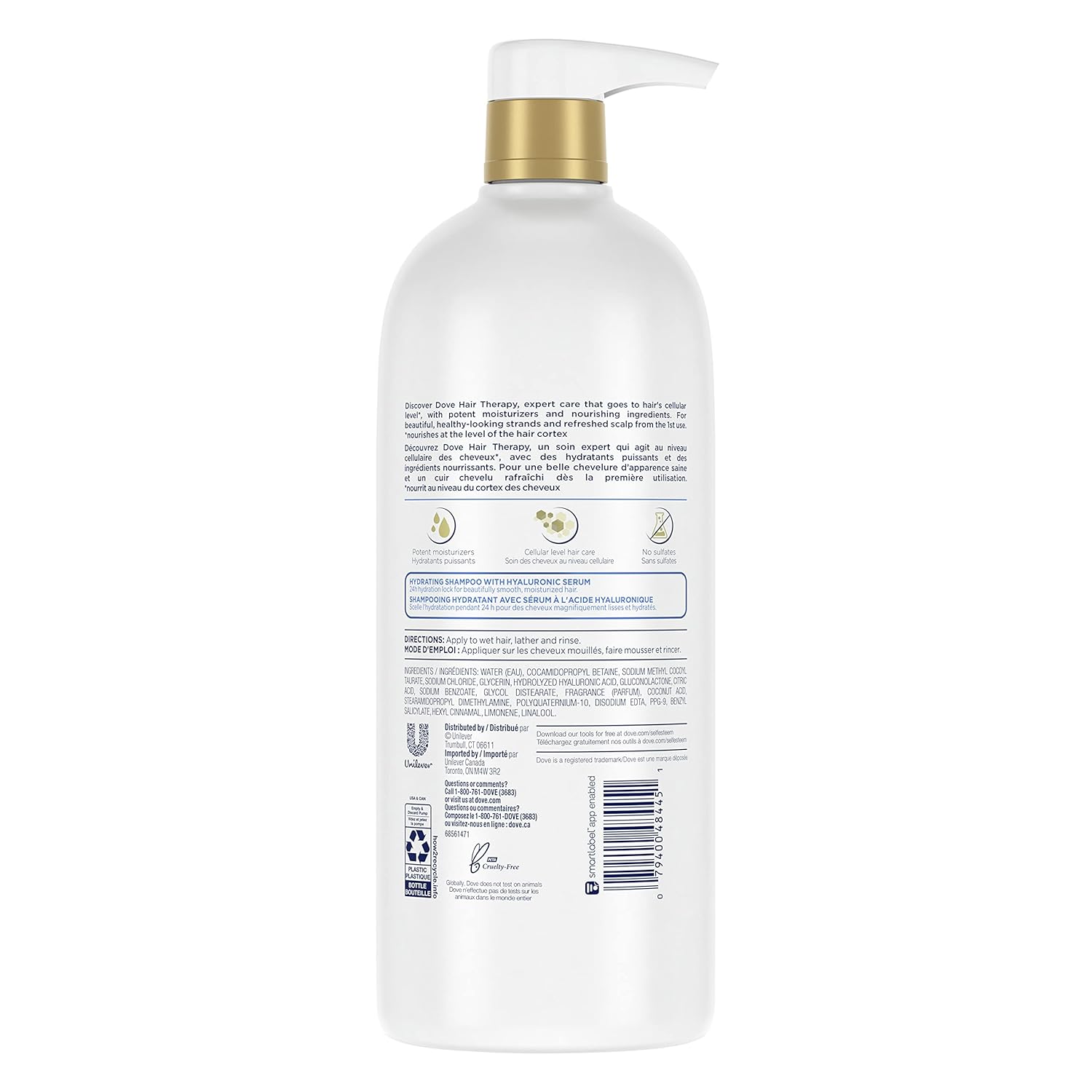 Dove Shampoo Hydration Spa for Dry Hair with Hyaluronic Serum, 33.8 oz F40261