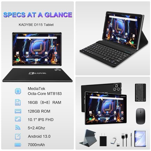 Android 13 Tablet 10 Inch 128GB ROM 16GB RAM with Keyboard V90155