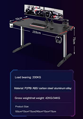 Gaming Desk with LED Lights and Cup Holder, Black E4531