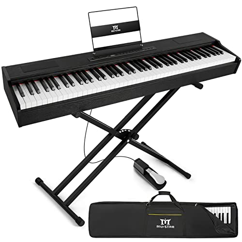 MUSTAR Digital Piano 88 Key Weighted Keyboard Hammer Action, MDP-1300 Weighted Keyboard Piano with Stand, Full Size Electric Piano Keyboard with for Beginners, Portable Case, Sustain Pedal, White