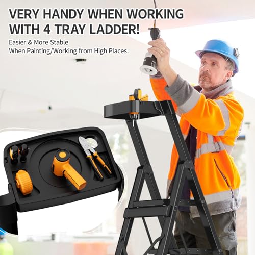 4 Step Folding Step Stool with Handgrip Anti-Slip Aluminum, 330 lbs Capacity Y6004