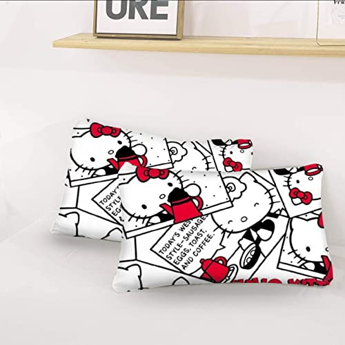 DIEZ Kawaii Bedding Set for Girls, Cat Kitty Printed Quilt Cover with 2 Pillowcases P2691