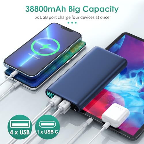 Portable Charger 38800mAh Power Bank with LCD Display, USB-C, 5 USB Outputs O180