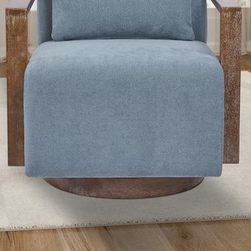Swivel Accent Chair with Solid Wood Armrests, Beige V9687
