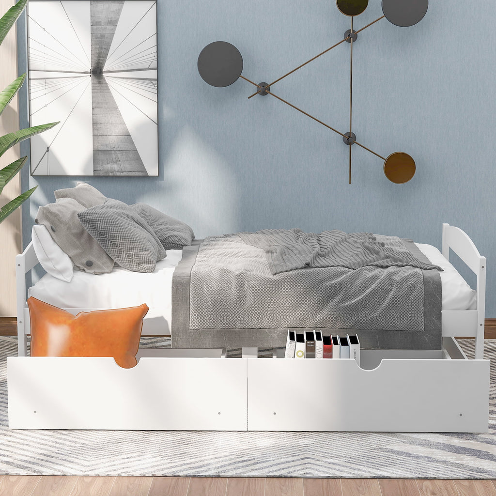 Double Platform Bed with Two Drawers White W854817