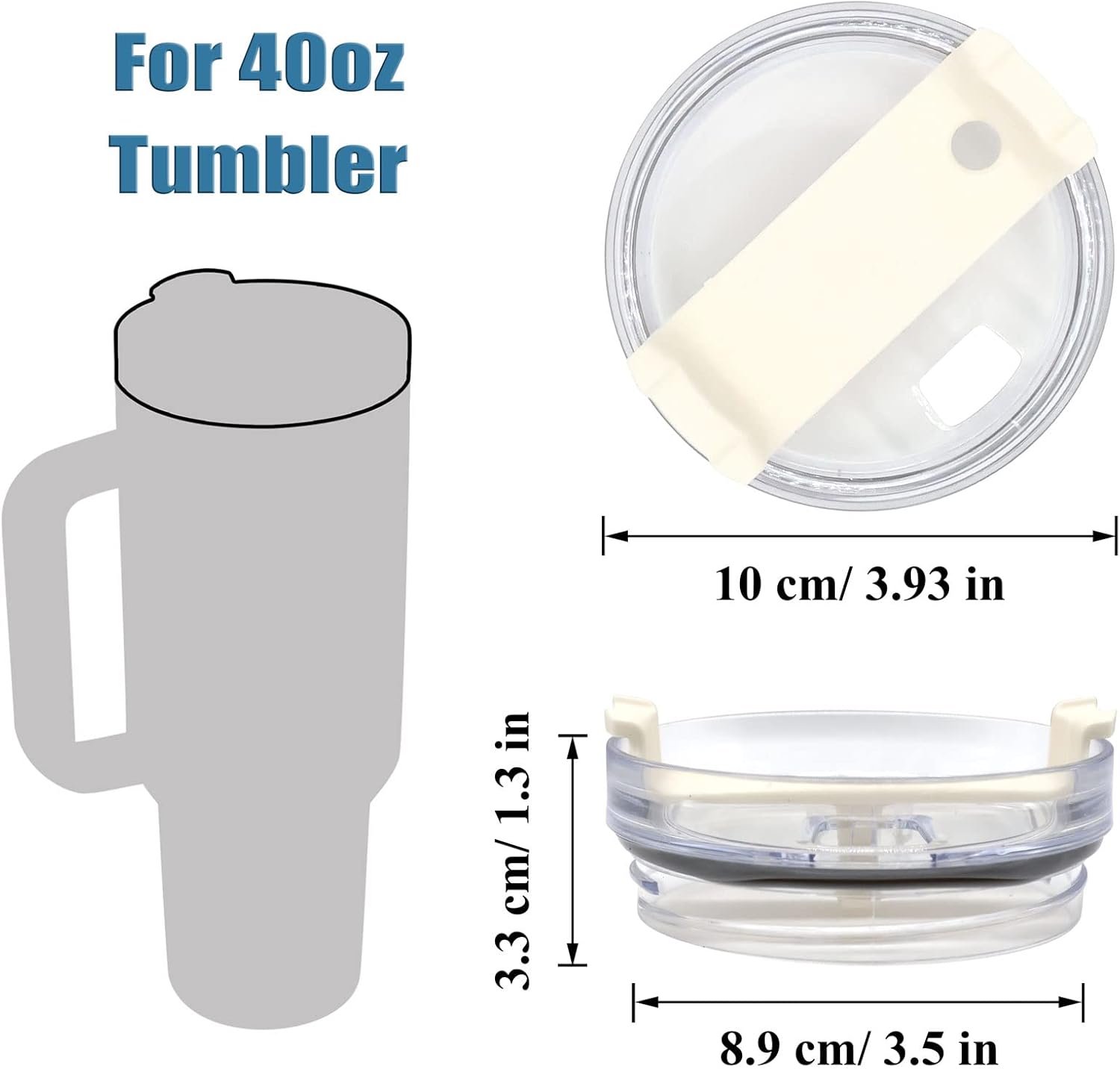 40oz Tumbler Lid Compatible with Stanley, 2 Pack Replacement with Straws and Cleaning Brush - Cream I593