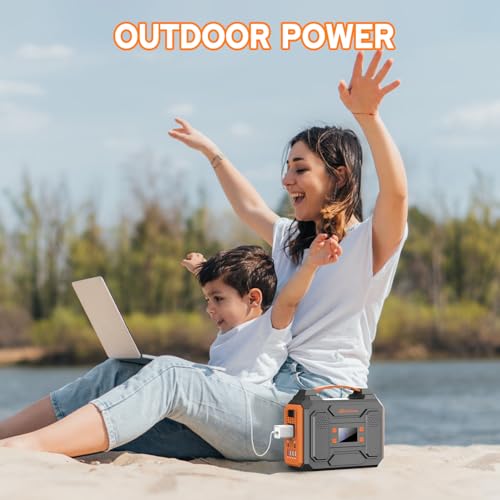 Portable Solar Generator 300W Power Station with 60W Solar Panel, 280Wh Lithium Battery, Orange V705728