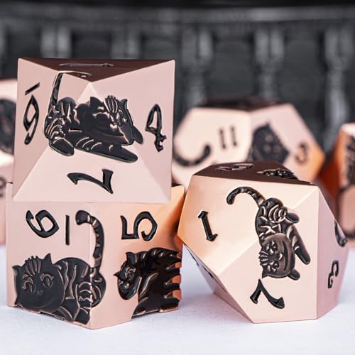 Metal DND Cat Dice 7PCS Polyhedral RPG Dice Set with Gift Case B373640
