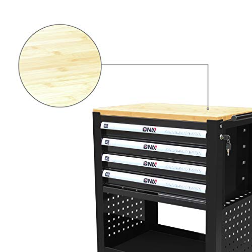 DNA MOTORING 30"W x 37"H x 18"D 4-Drawer Rolling Tool Cart with Locking Cabinet, Black J753366