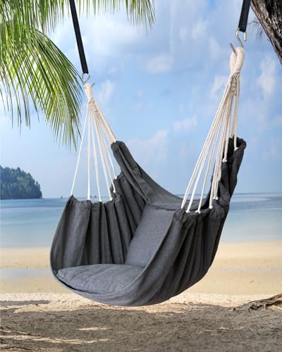 Hammock Chair with 2 Cushions, Cotton Rope Swing for Indoor & Outdoor Q762