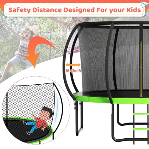 12FT 14FT 16FT Outdoor Trampoline with Safety Net & Ladder, Heavy Duty Backyard Round Trampoline X9143