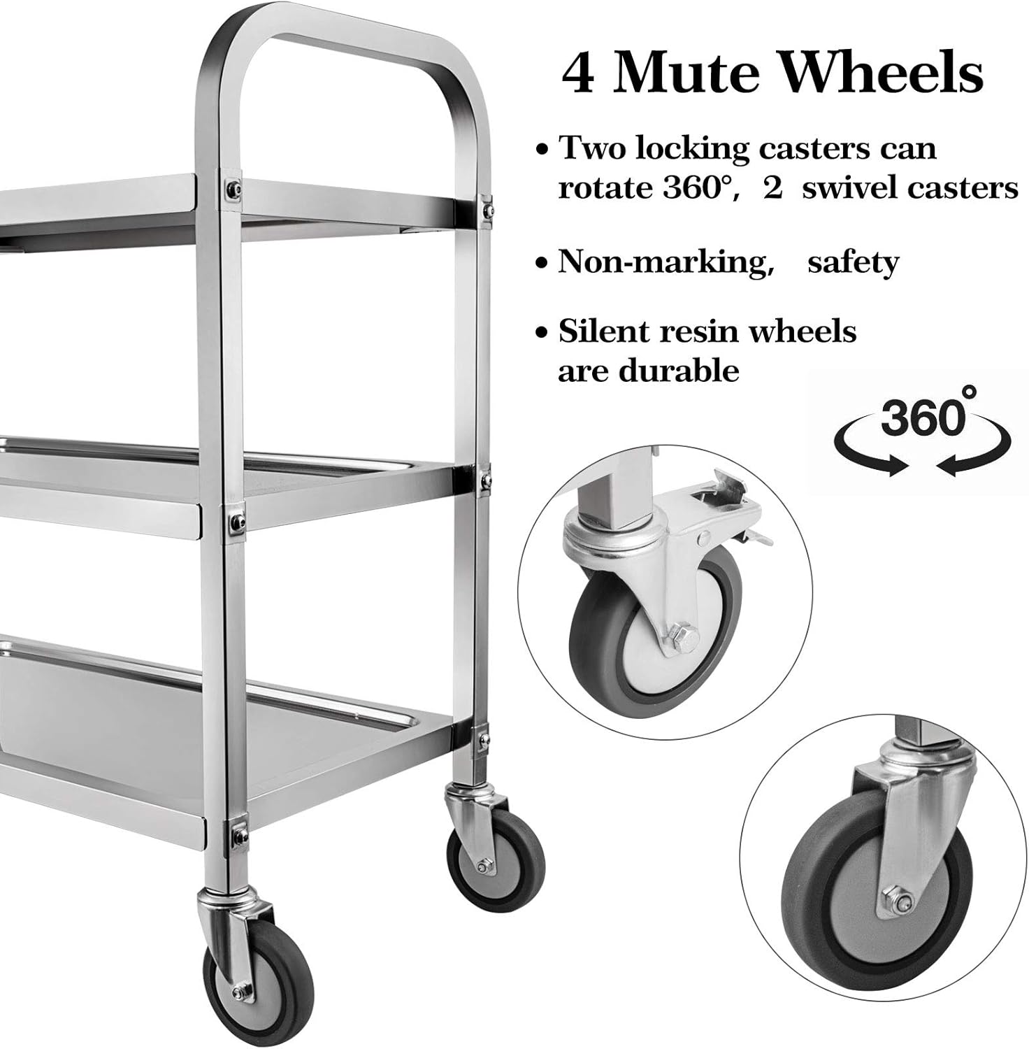 Marada 3 Tier Stainless Steel Utility Cart with Locking Wheels R44311